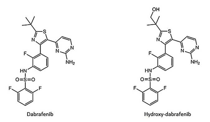開發并驗證新的LC-MS/MS方法，用于定量人血漿中達拉非尼及其主要代謝物羥基達拉非尼 (OHD)。OHD（純度>99%）通過美迪西合成